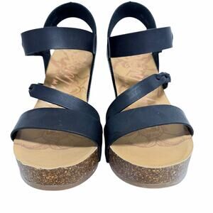 Blowfish Malibu Black hira Wedge Sandals Cork Platform Ankle Strap size 7